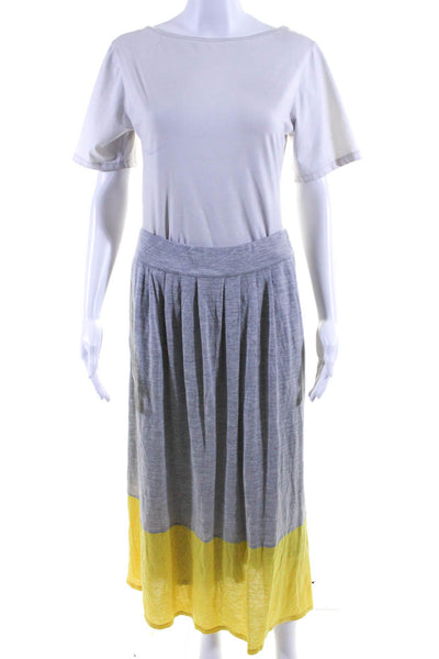 Eileen Fisher Womens Elastic Waistband Knee Length Skirt Gray Yellow Size Small