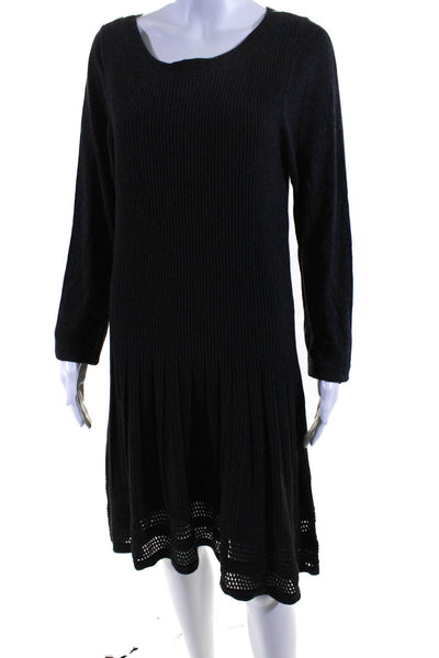 Max Studio Womens Long Sleeve Scoop Neck Ribbed Sweater Dress Gray Size Large