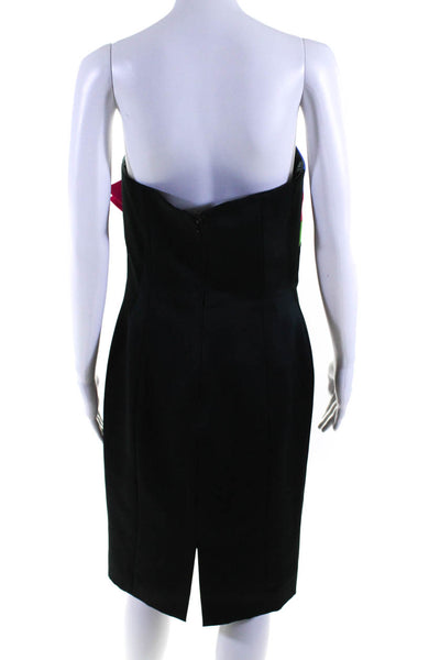 Leslie Fay Womens Strapless Sweetheart Striped Bow Satin Dress Black Size 10