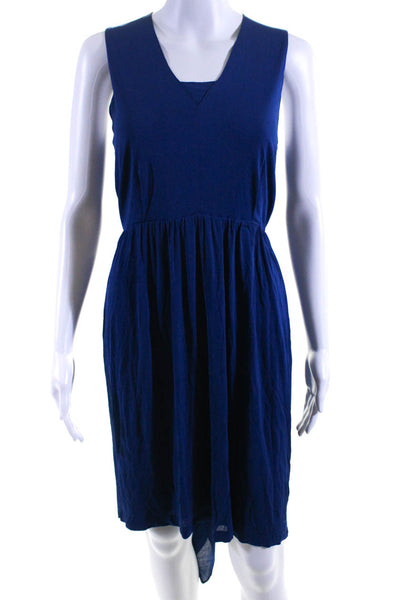 Lida Baday Womens Sleeveless V Neck Knit Wrap Shift Dress Blue Size 2