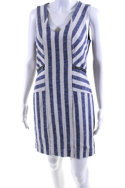 Rebecca Minkoff Womens Zip Up Sleeveless V Neck Striped Dress Navy White Size 6