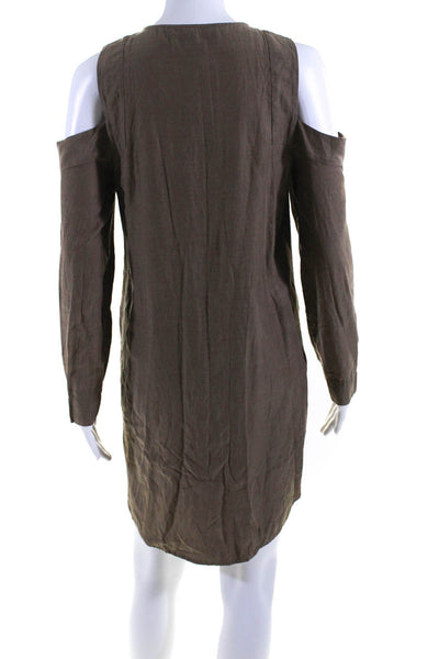 BCBGMAXAZRIA Womens Button Front Cold Shoulder Shirt Dress Brown Size XS