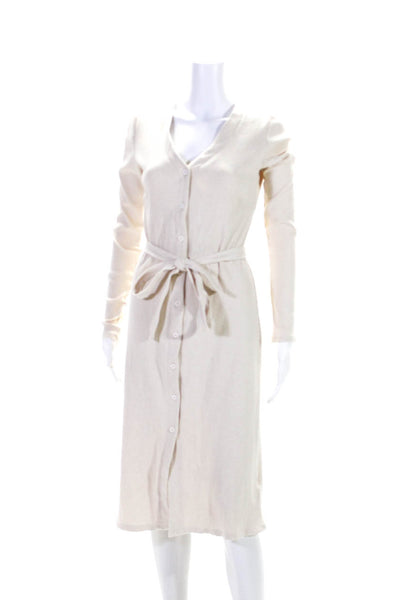 Splendid Womens Button Front Belted Ribbed Midi Dress White Cotton Size Small