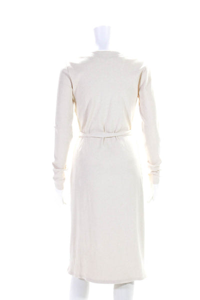 Splendid Womens Button Front Belted Ribbed Midi Dress White Cotton Size Small