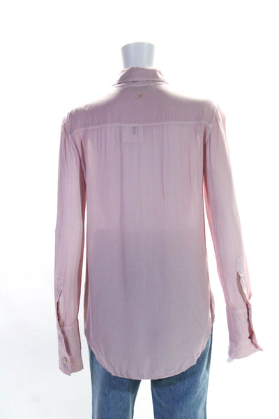 Mason Womens Ruffled Trimmed Collared Button Long Sleeve Blouse Pink Size EUR40