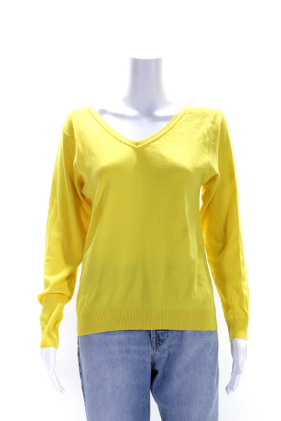 Agnes B Womens Long Sleeve Ribbed Hem V-Neck Pullover Sweater Top Yellow Size 1