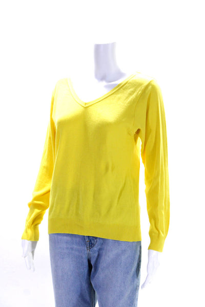 Agnes B Womens Long Sleeve Ribbed Hem V-Neck Pullover Sweater Top Yellow Size 1