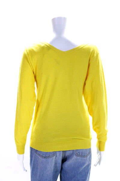 Agnes B Womens Long Sleeve Ribbed Hem V-Neck Pullover Sweater Top Yellow Size 1