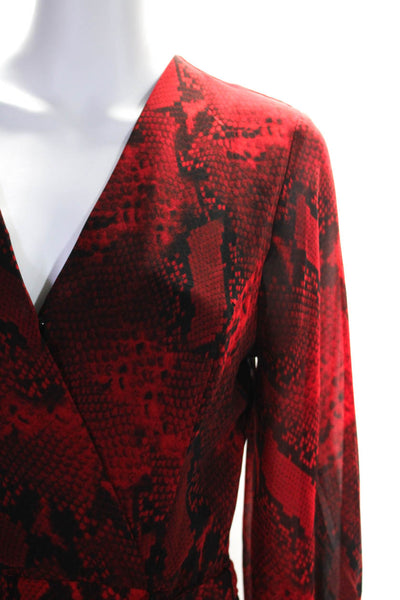 Calvin Klein Womens Snakeskin Print V Neck A Line Dress Red Black Size Medium