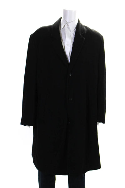 London Fog Mens Classic Lapel Button Down Coat Black Wool Size 50 Regular