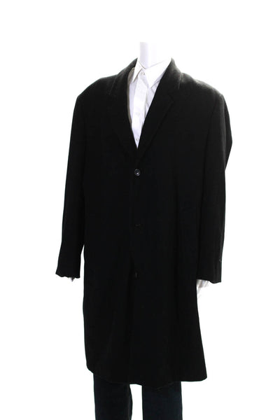 London Fog Mens Classic Lapel Button Down Coat Black Wool Size 50 Regular