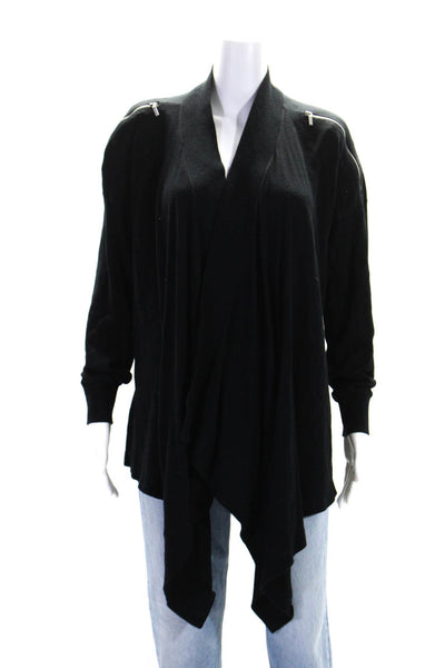 525 America Womens Shoulder Zip Long Waterfall Cardigan Sweater Black Size Small