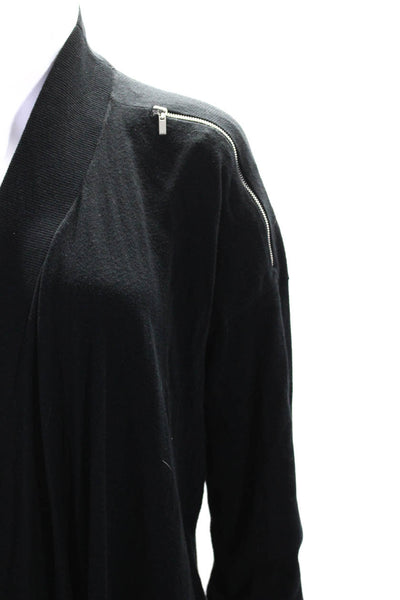 525 America Womens Shoulder Zip Long Waterfall Cardigan Sweater Black Size Small