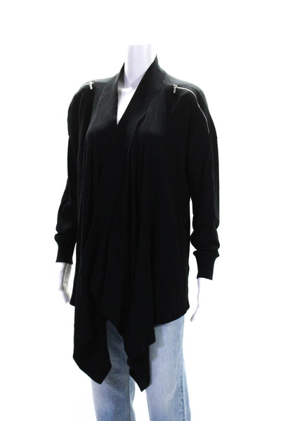 525 America Womens Shoulder Zip Long Waterfall Cardigan Sweater Black Size Small