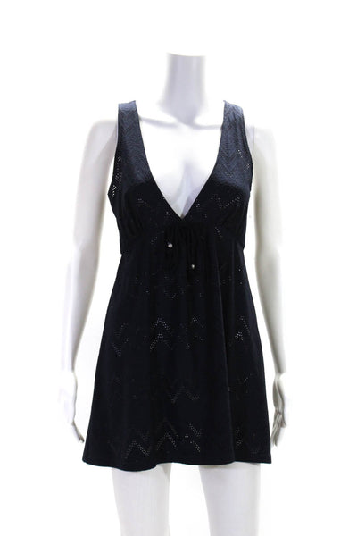 J Valdi Womens Perforated V Neck Sleeveless Cover Up Dress Navy Size Small