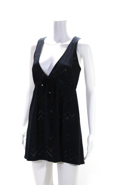 J Valdi Womens Perforated V Neck Sleeveless Cover Up Dress Navy Size Small