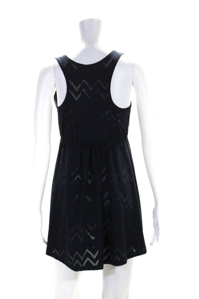 J Valdi Womens Perforated V Neck Sleeveless Cover Up Dress Navy Size Small