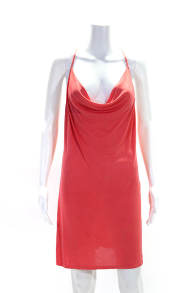 Cia Maritima Womens O Ring Racerback Cowl Neck Sheath Dress Coral Pink Large