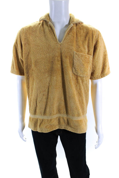 Bloomingdales Mens Vintage Collared V Neck Terry Tee Shirt Gold Size Medium