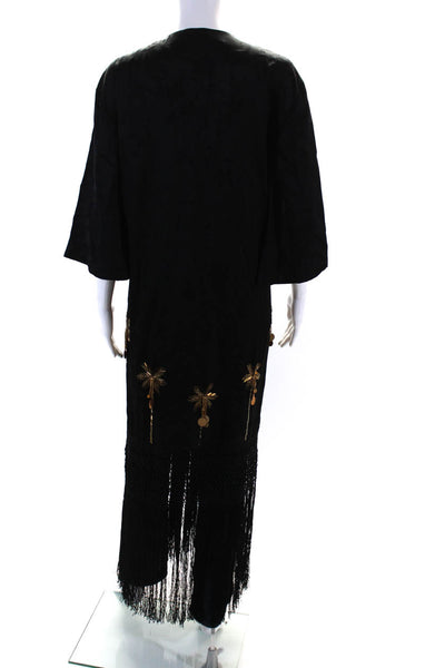 Johanna Ortiz Womens Echo Of Spain Kimono With Macrame Fringe Black Size Small