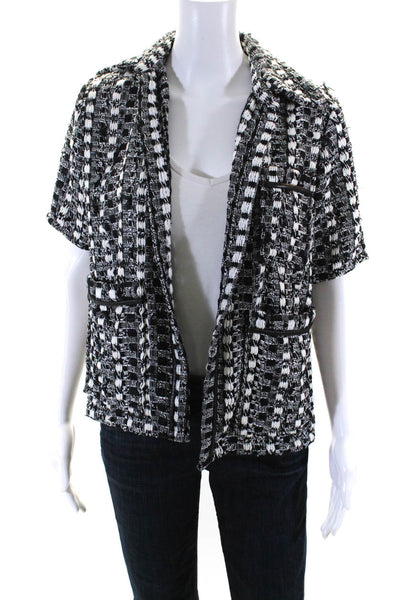 Frederick Anderson Women Open Front Tweed Short Sleeve Jacket Black White Size 4