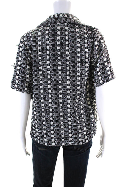 Frederick Anderson Women Open Front Tweed Short Sleeve Jacket Black White Size 4
