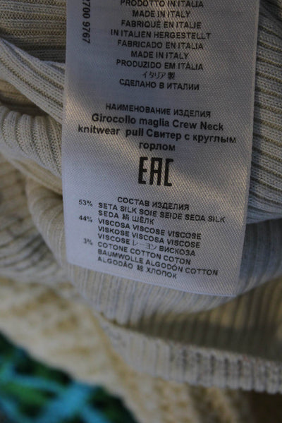 Etro Womens Ribbed Knit Paisley Long Sleeve Top Tee Shirt Ecru Size IT 38