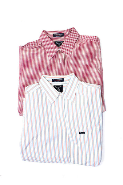Faconnable Mens Button Front Striped Gingham Shirts Red Blue White Large Lot 2