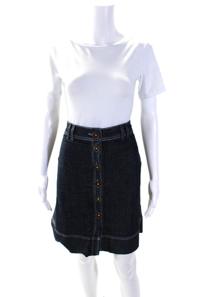 Boden Womens Button Front Knee Length Denim A Line Skirt Blue Size 14R