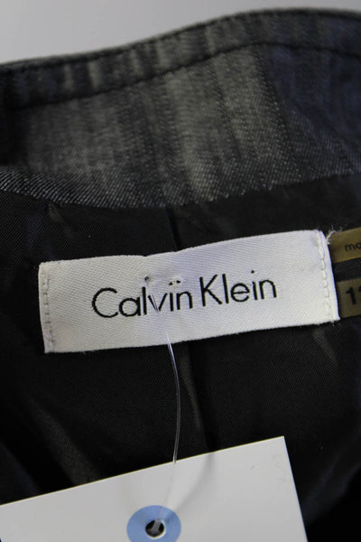 Calvin Klein Womens Button Front Short Sleeve Belted Dress Gray Cotton Size 12