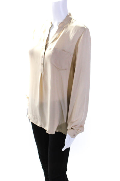 Haute Hippie Womens Long Sleeve V Neck Silk Pocket Shirt Beige Size Large