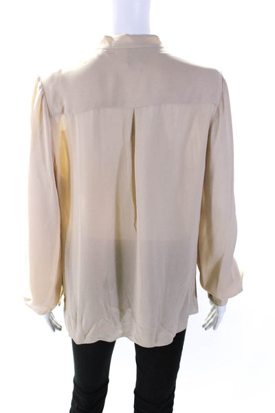 Haute Hippie Womens Long Sleeve V Neck Silk Pocket Shirt Beige Size Large