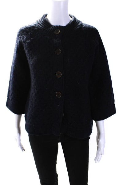 Boden Womens Button Front 3/4 Sleeve Crew Neck Cardigan Sweater Navy Size 16