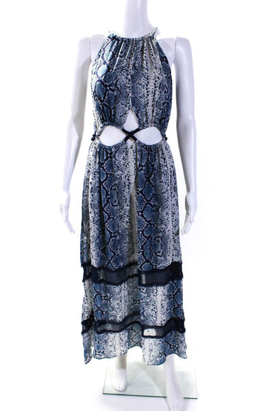 Ramy Brook Womens Animal Print Cut-Out Tassel Tied Backless Dress Blue Size XS