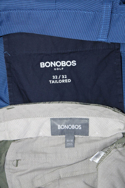 Bonobos Mens Zipper Fly Pleated Straight Leg Pants Blue Green Size 32x32 Lot 2