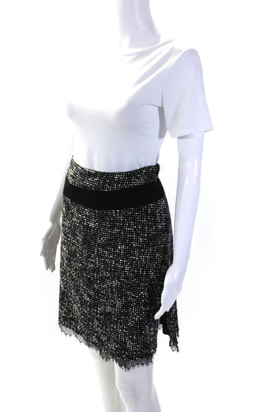 YaYa Womens Side Zip Faux Suede Trim Tweed Lace Trim Skirt Black White Medium