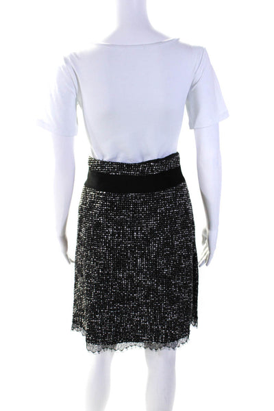 YaYa Womens Side Zip Faux Suede Trim Tweed Lace Trim Skirt Black White Medium