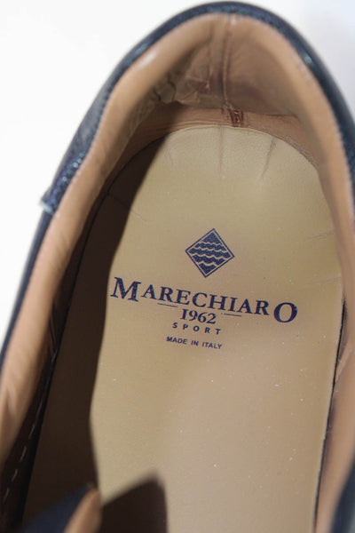 Marechiar Mens Slip On Low Top Sneakers Navy Blue Leather Suede Size 44.5