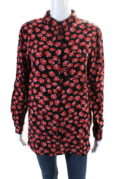 Ganni Womens Floral Print Buttoned Long Sleeve Collared Blouse Red Size EUR36