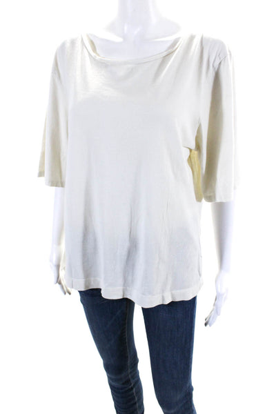 La Garconne Moderne Womens Cotton Round Neck Short Sleeve T-Shirt Beige Size M