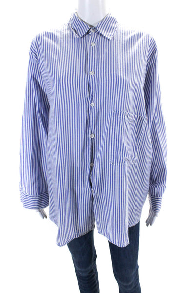 Hope Adults Cotton Striped Print Long Sleeve Buttoned Top Blue Size EUR38