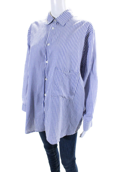 Hope Adults Cotton Striped Print Long Sleeve Buttoned Top Blue Size EUR38