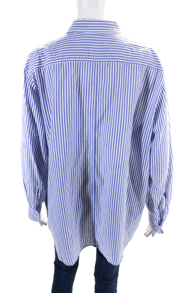 Hope Adults Cotton Striped Print Long Sleeve Buttoned Top Blue Size EUR38