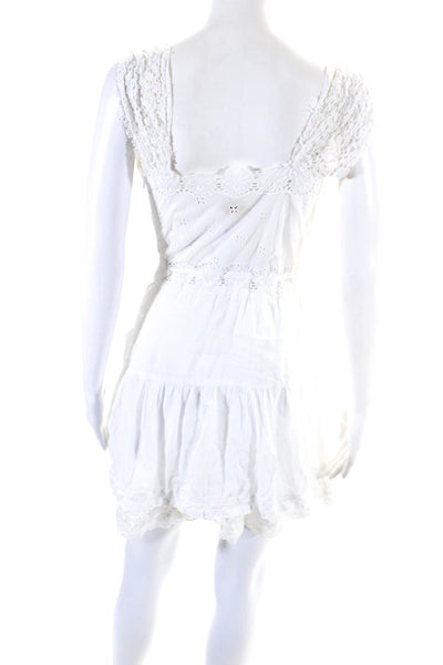 Free People Women's V-Neck Sleeveless Lace Trim Tiered Mini Dress White Size 10