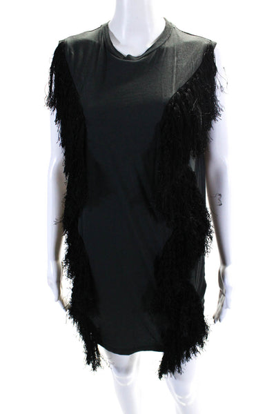 ACNE Studios Women's Round Neck Sleeveless Fringe A-Line Mini Dress Black Size S