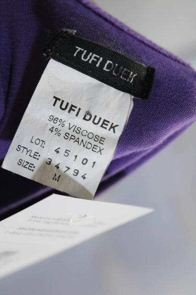 Tufi Duek Womens  V-Neck 3/4 Sleeves Cut-Out Drop Waist Mini Dress Purple Size M