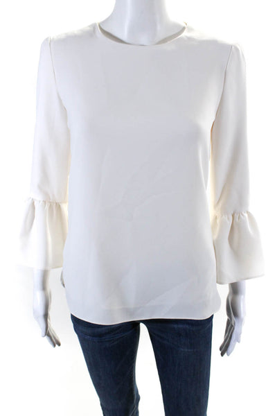 Charlotte Brody Womens Round Neck Flounce Long Sleeve Blouse White Size XS