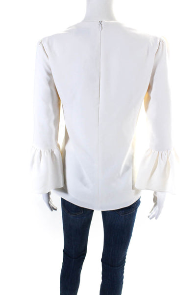 Charlotte Brody Womens Round Neck Flounce Long Sleeve Blouse White Size XS