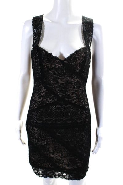 Nicole Miller Womens Lace Sleeveless Body Cohn Dress Black Size Medium