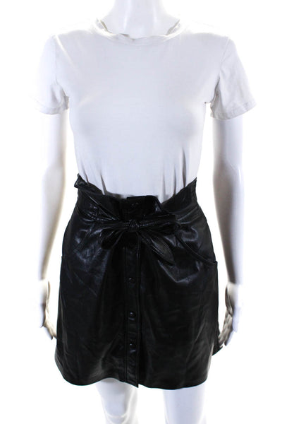 Nanushka Womens Faux Leather Belted Button Down Mini Skirt Black Size Medium